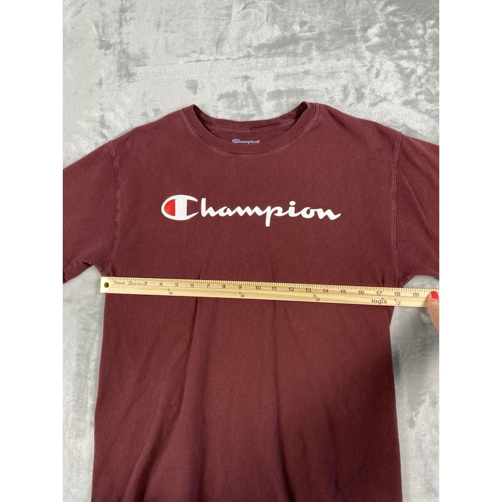 CHAMPION Men's (Size Medium) Burgundy Red Short Sleeve Spellout Logo T-Shirt Top - Picture 2 of 10